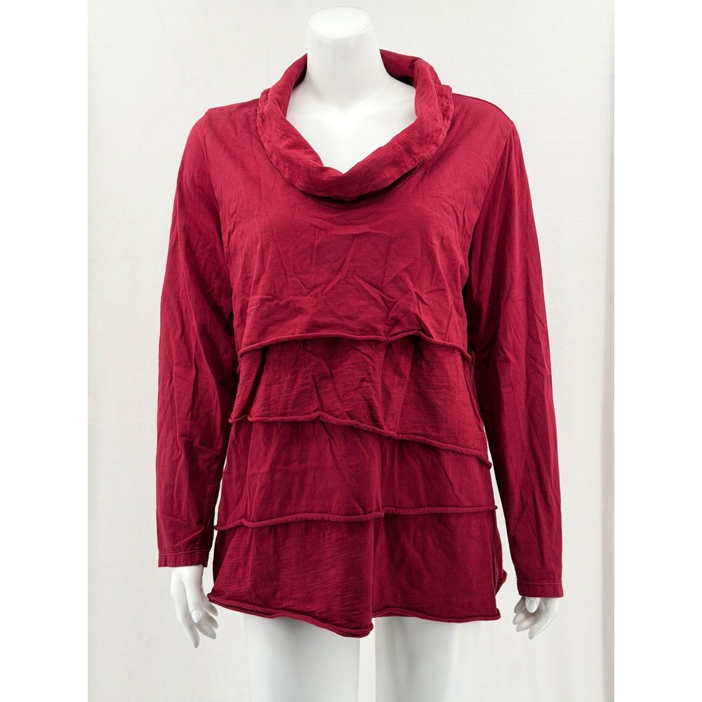 Soft Surroundings Top Womens Large Red Cowl‎ Neck Tiered Tunic Stretch Lagenlook